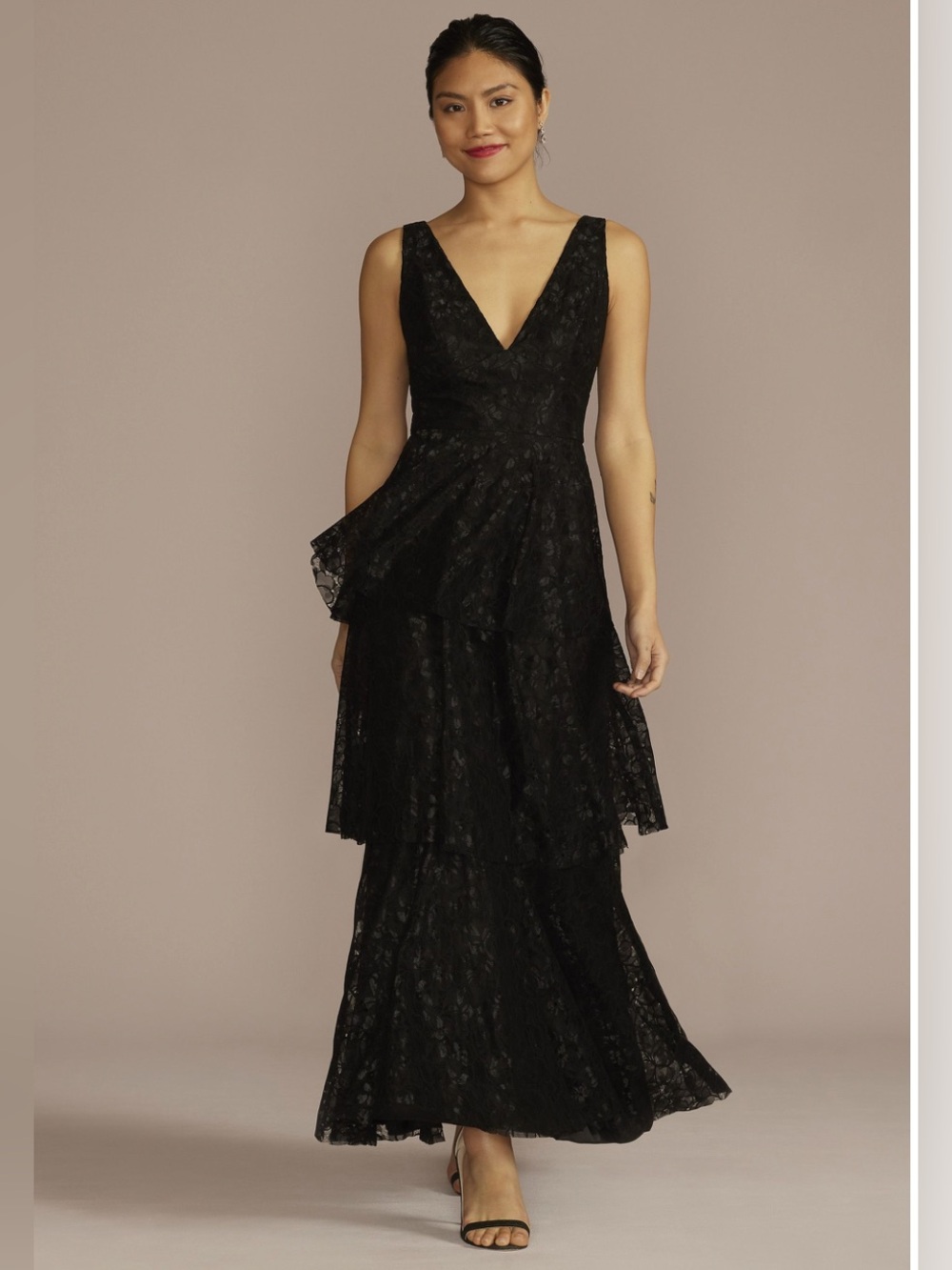 NWT V-Neck Tiered Lace Tank Dress by David's Bridal 20 Black